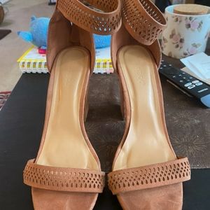 Blush pink open toe heels